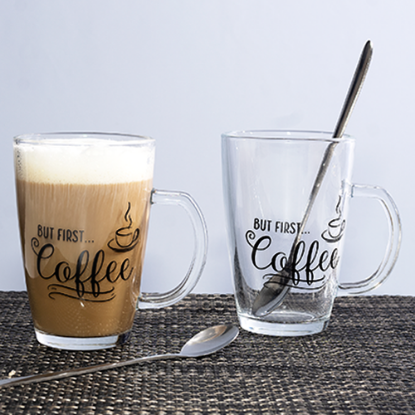 Picture of (2) Glass "But First Coffee" Coffee Mugs - 300ml