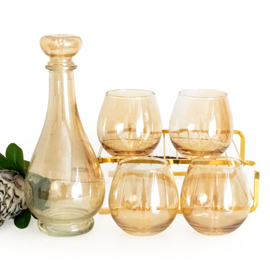 Picture of Golden Decanter + (4) Golden Stemless Wine Glasses