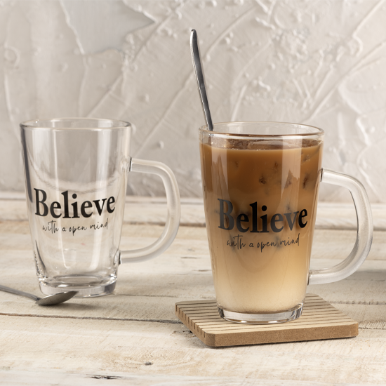 Picture of (2) Glass - Believe Coffee Mugs - 300ml