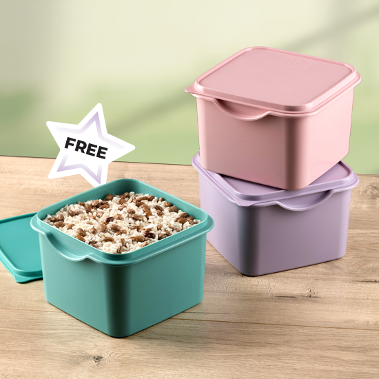 Picture of Square Food Storage 3Lt - Lilac & Pink+ Green Free