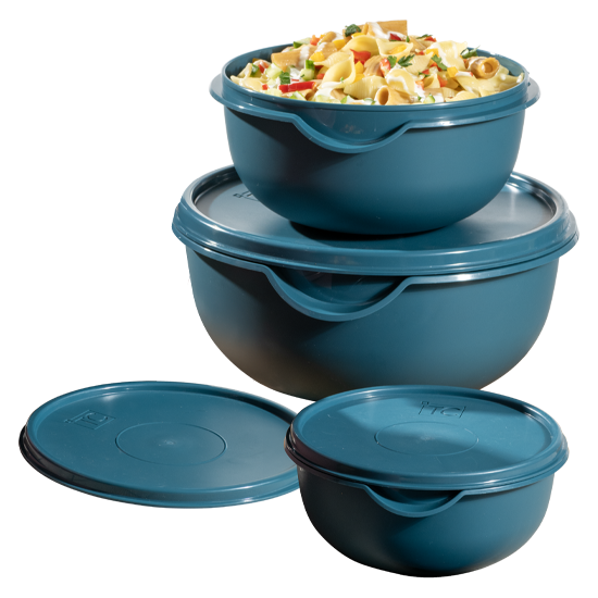 Picture of 3pc Bowl Set and Lids - Teal (1.25lt, 2.5lt, 5lt)