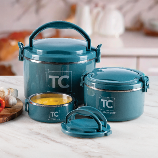 3pc Food Warmer Set - Teal - 0.6Lt, 2.2Lt, 5.5Lt|Table Charm Direct