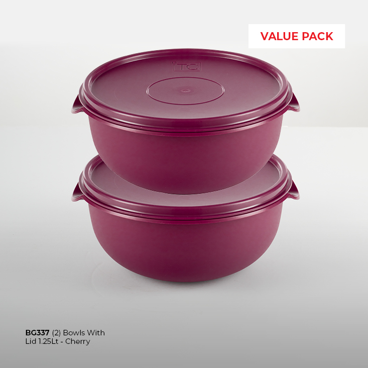 2) Bowl With Lid 1.25Lt - Cherry|Table Charm Direct
