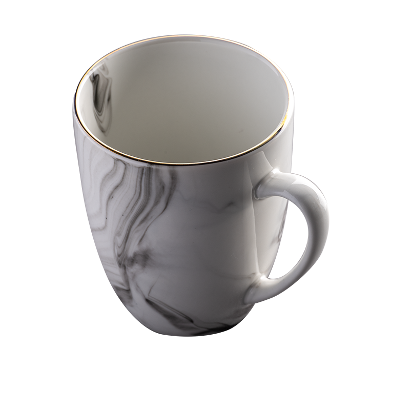 (6) Gold Rimmed Marble Coffee Mugs - 325ml|Table Charm Direct