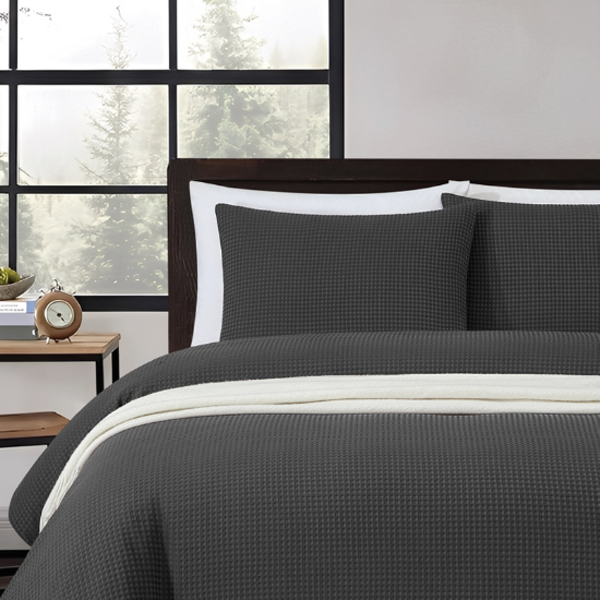 Picture of Waffle Duvet Cover 3pc Set Grey/Double -200x200cm