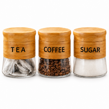 Picture of 3pc Birchwood Storage Jar Set -370ml